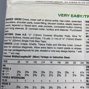 Vogue 8751, Size 20 22 24, 1990s Dress Sewing Pattern, Tapered or ...