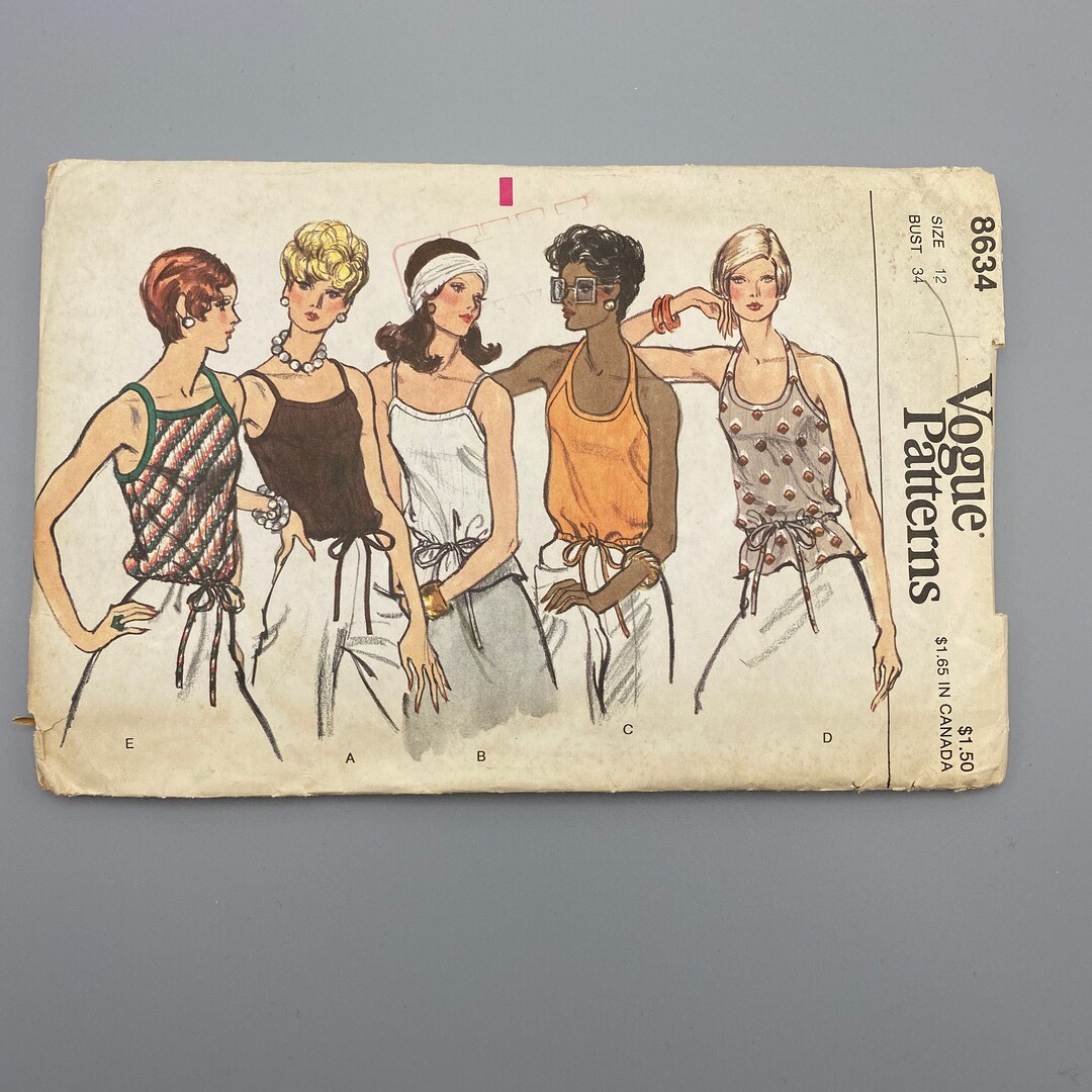 Vogue 8634, taglia 12, modello camicetta anni '70, top a collo