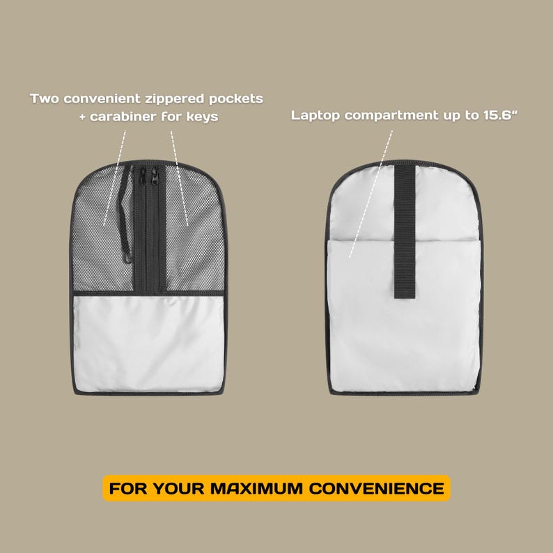 May include: A black backpack with two zippered pockets and a laptop compartment that can fit a laptop up to 15.6 inches. The text "FOR YOUR MAXIMUM CONVENIENCE" is printed on the bottom of the image.