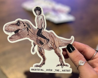 Jim Morrison Riding A T-Rex STICKER