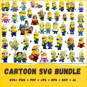 Cartoon Family Svg Png Bundle, Minions svg, Minions bundle, Minions clipart, Minions png, Kevin svg, Stuart svg, Gru svg, Minions layered
