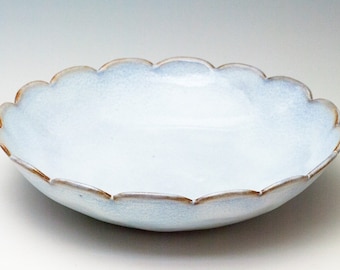 Cloudy White Flower Ceramic Bowl/ Low Fruit Bowl/ Serving Bowl