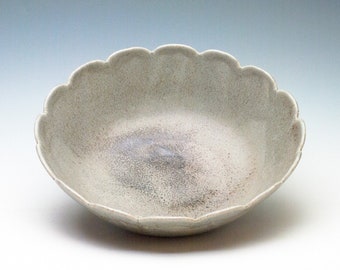 Large Grey Tan Flower Ceramic Bowl/ Fruit Bowl/ Serving Bowl