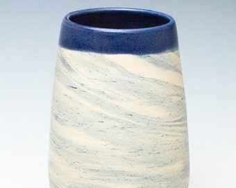Swirly White/Blue Blended Clay Vase / Paint Brush Holder / Knitting Needle Holder / Kitchen Caddy