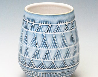 Blue White Pottery Vase / Sgraffito Vase / Ceramic Vase