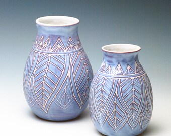 Blue Burgundy White  Pottery Vase/Sgraffito Vase