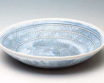 Bright White Blue Ceramic Low Bowl / Fruit Plate / Serving Dish /Pattern  Bowl