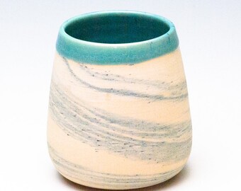 Small Swirly White/Blue Blended Clay Vase / Paint Brush Holder / Knitting Needle Holder / Kitchen Caddy