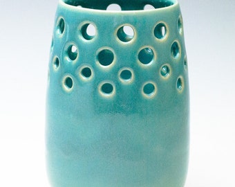 Aqua Green Ceramic Vase / Pottery Vase / Luminary