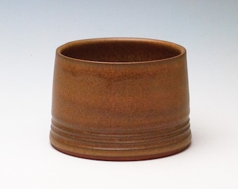 Golden Brown Ribbed Ceramic Container / Plant Caddy