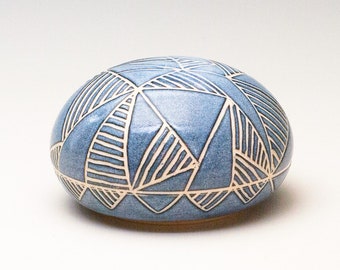 Blue White Sgraffito Wall Art and Paperweight