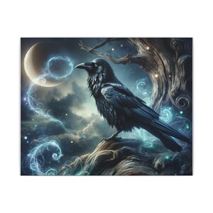 Mystical Raven Canvas Art Print, Boho Wall Decor, Home Aesthetic, Witchy Gift, Unique Art for Nature Lovers, Beautiful wall art
