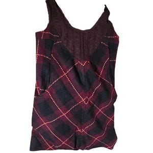 Free People Parker Wool Plaid Schoolgirl Mini Dress Sweater Tunic 12 Burgundy image 3