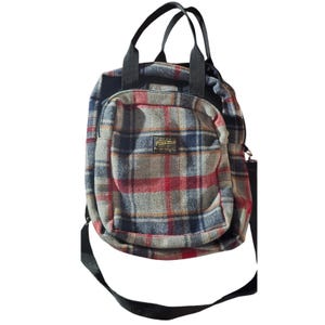 VINTAGE PENDLETON Woolen Mills ullfilt reseväska grå röd blå M