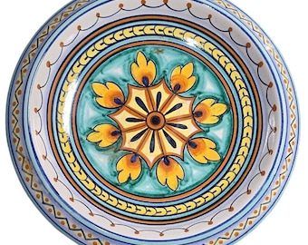 Balducci Enzo Assisi Italy Hand Painted Ceramic Bowl 8 Inch Blue Yellow Floral
