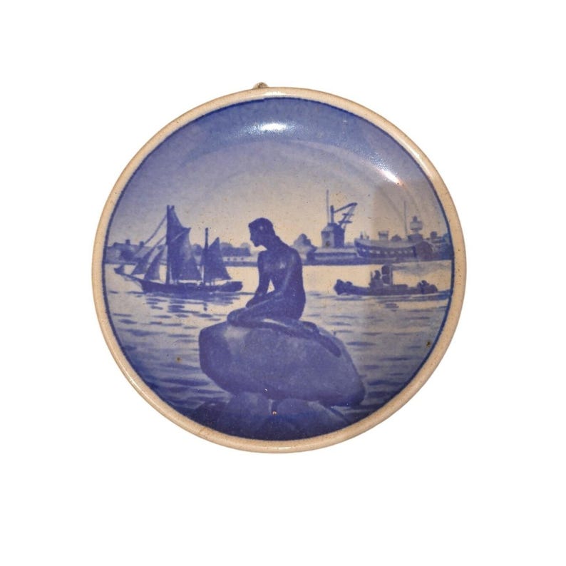 Royal Copenhagen Little Mermaid blauwwit porseleinen minibordje Denmark afbeelding 1