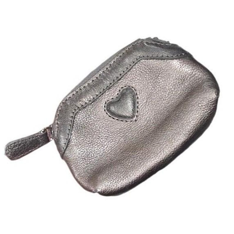 BRIGHTON pebbled leather metallic silver gray bronze travel coin earbud Rx bag image 1