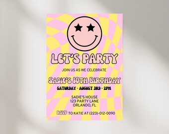 Retro Smiley Kids Birthday Invitation