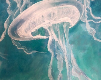 Jellyfish Acrylic Painting Print, Ocean Aquatic Art