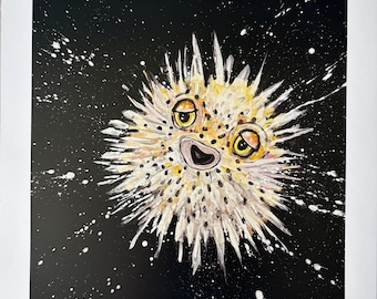 Puffer, the black and white Puffer fish, tropical fish print, fish art, fish wall hanging, fish decor, puffer fish, cute fish, art print