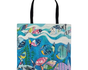 Colorful Fish Painting Tote Bag, Artistic Design