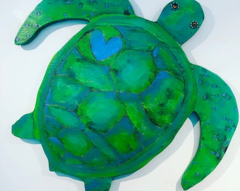 Painted Wood Turtle Wall Art: Coastal Beach Decor