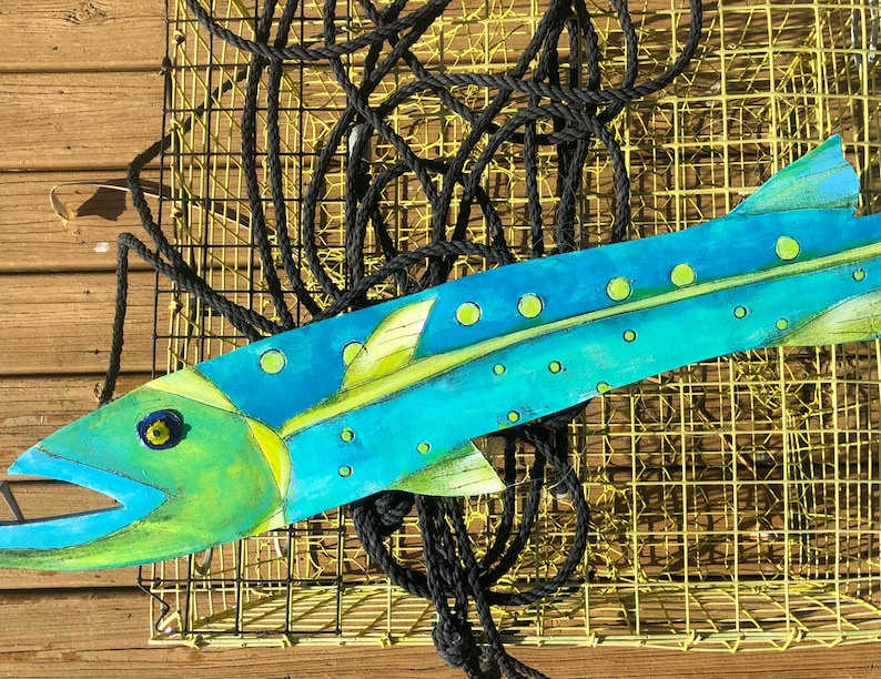 Beach Wall Decor Wood Plank Art Wooden Fish Painted Wooden Etsy