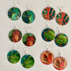 Seahorse Earrings, Seahorse jewelry, Seahorse painting, seahorse print, beach earrings, beach jewelry, nautical jewelry, nautical earrings image 4