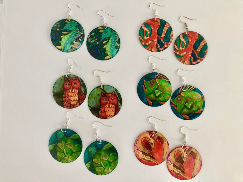 Seahorse Earrings, Seahorse jewelry, Seahorse painting, seahorse print, beach earrings, beach jewelry, nautical jewelry, nautical earrings image 4