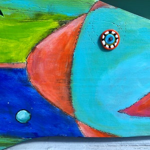 painted wooden fish, wooden fish, painted fish, fishing, fish wall decor,  fish art, fish painting, beach art, island art, nautical decor