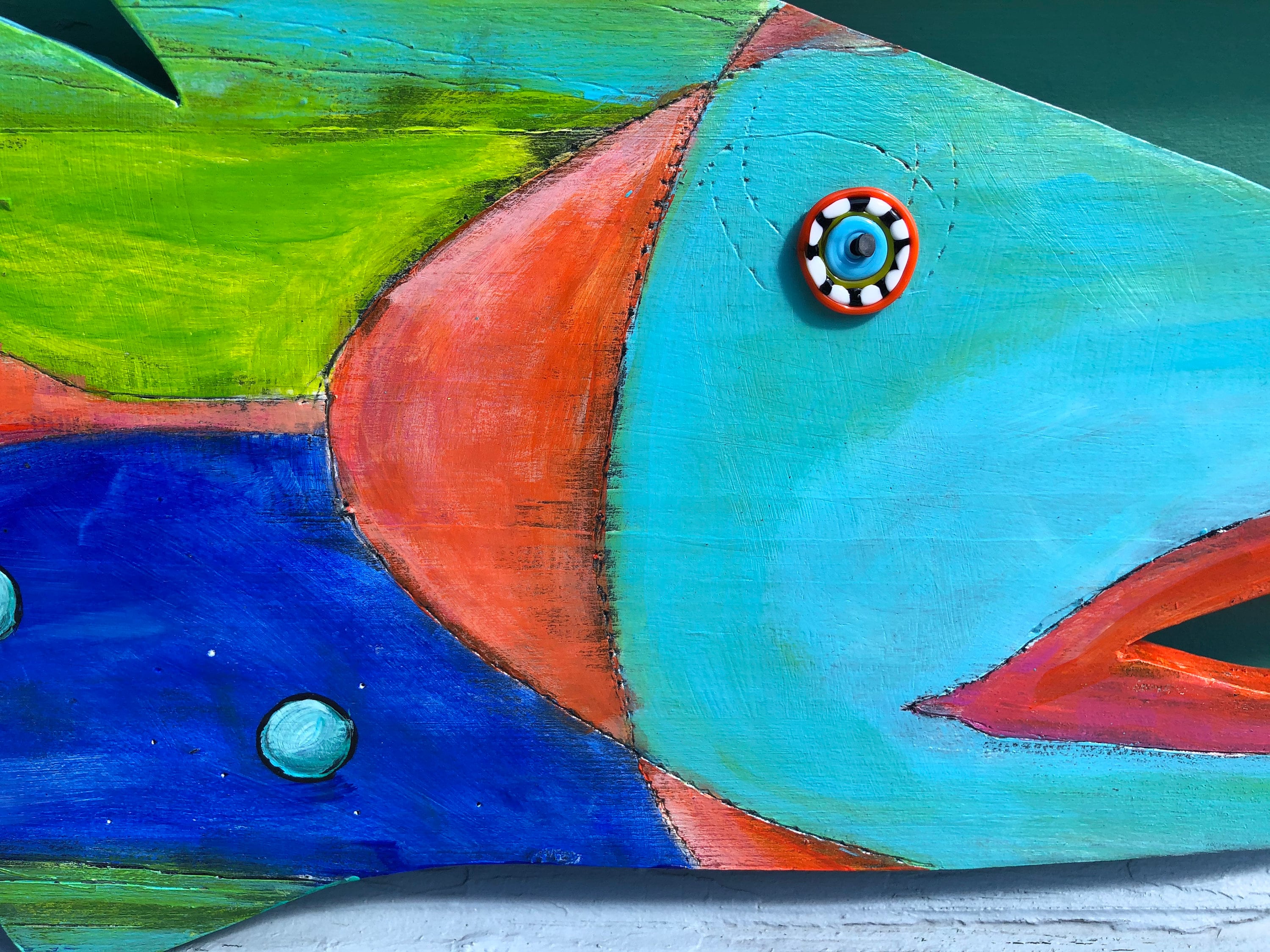 Painted Wooden Fish Wall Art: Cobalt Blue Beach Decor