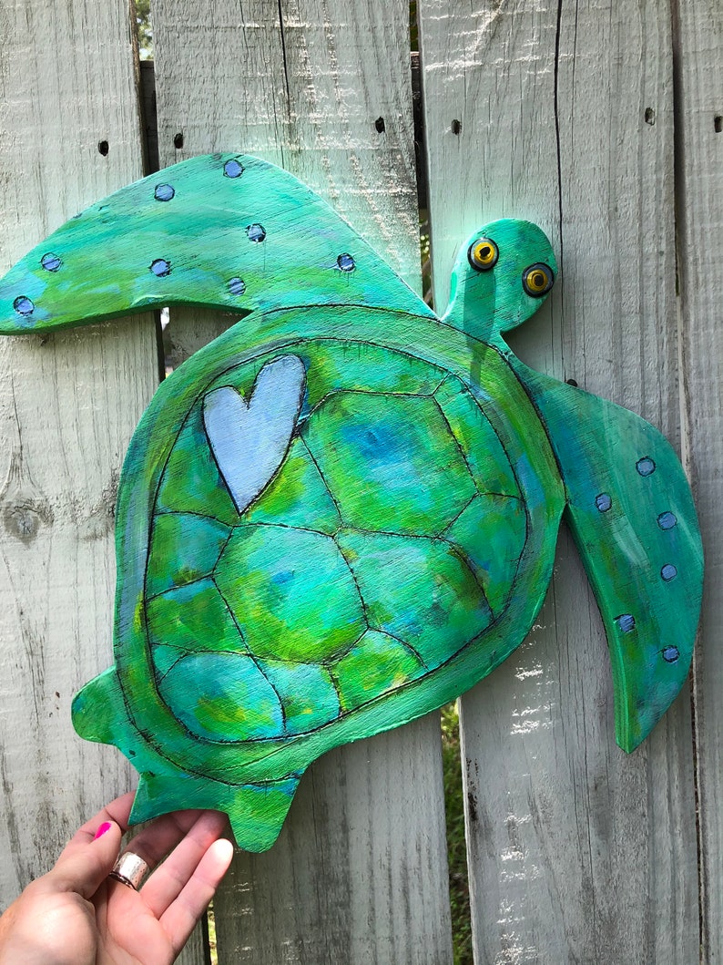 Painted Wooden Turtle Turtle Art Turtle Wall Hanging Sea Etsy