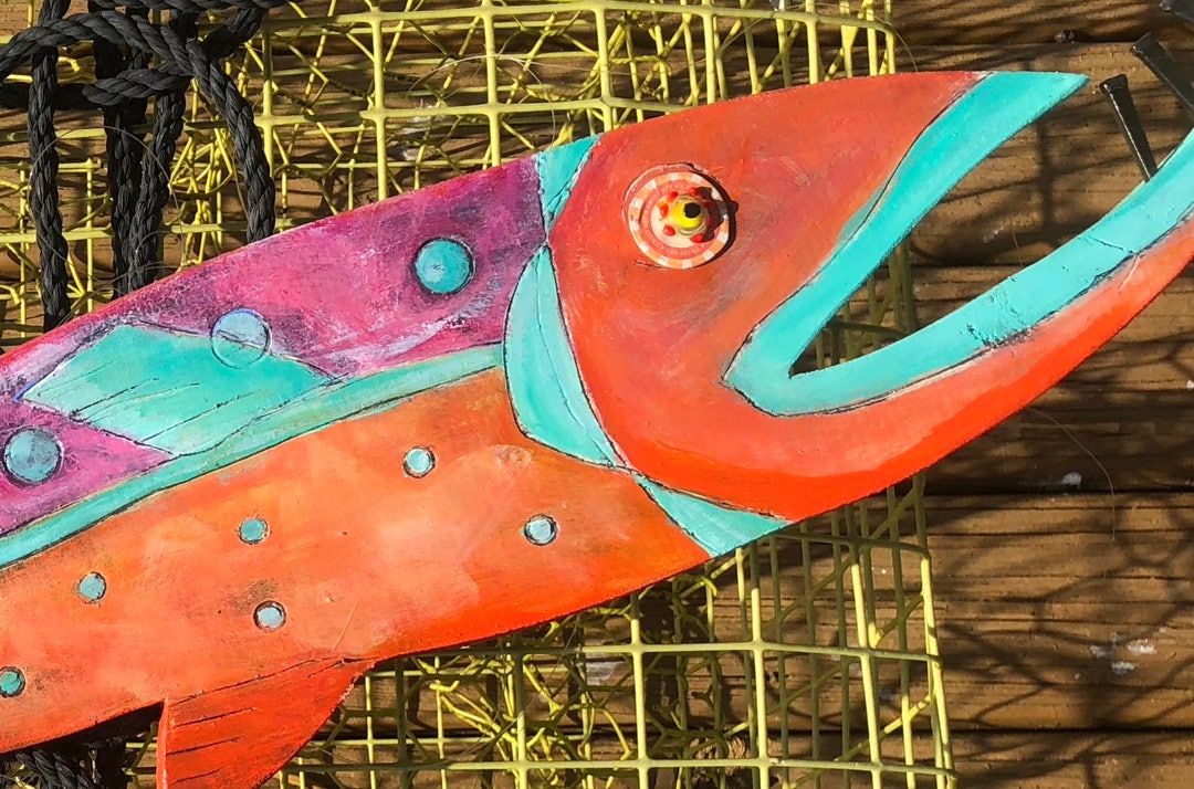 Painted Wooden Fish, Wooden Fish, Painted Wooden Fish, Colorful Painted