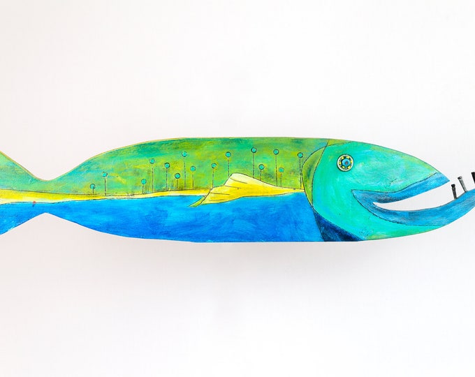 Beach Wall Decor Wooden Fish Painted Wooden Fish Fish Art Etsy
