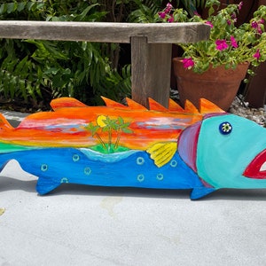 painted fish, wooden fish, wood fish, fisherman gift, fish wall decor, fish wall hanging, fish art, beach house decor, island style, coastal