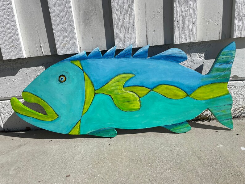 Fish Wall Hanging Nautical Fish Decor Wooden Fish Painted Etsy