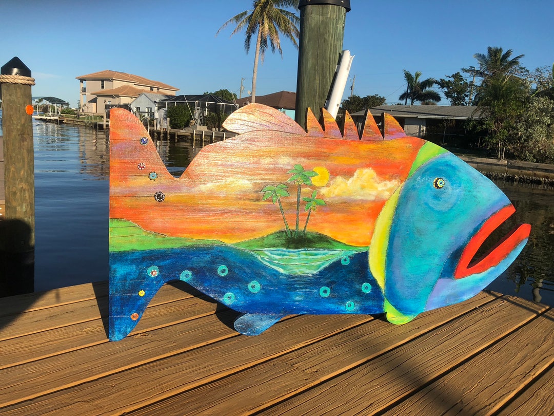 Beach Wall Decor, Beach Themed Art, Wooden Fish, Painted Fish, Painted Wooden Fish, Fish Art