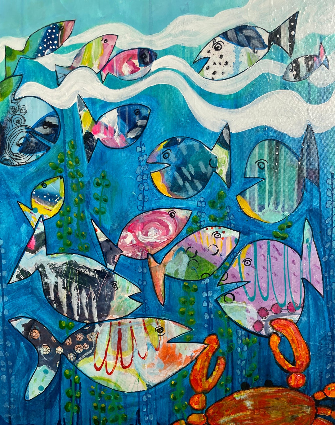 Colorful Fish Print: Abstract Ocean Art, Coastal Decor (11x14) - Etsy