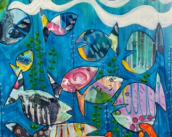 Colorful fish, abstract print, abstract, colorful print, ocean art, fish painting, ocean painting, abstract ocean painting, coastal decor