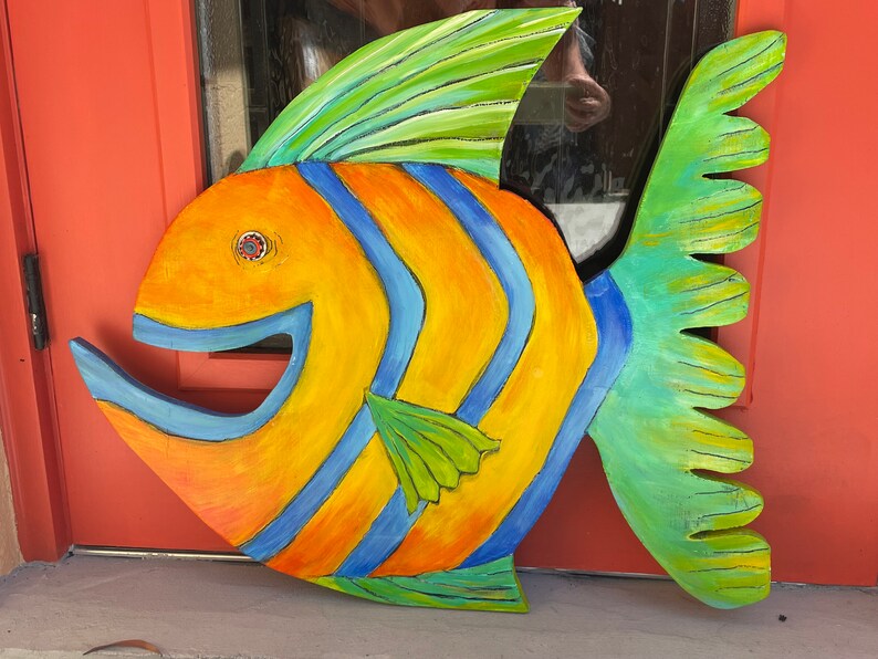 Painted Wooden Fish Wall Decor Fish Art Wooden Fish Etsy