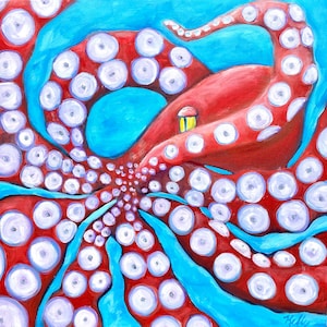 Fleeing Octopus, Octopus painting, octopus art, octopus artwork, octopus wall decor, octopus, ocean art, Coastal decor, tropical decor, art