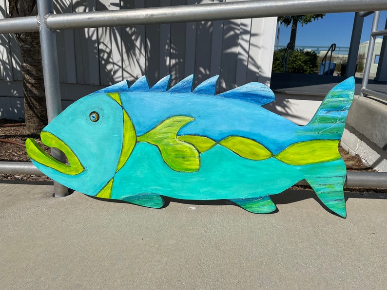 Fish Wall Hanging Nautical Fish Decor Wooden Fish Painted Etsy