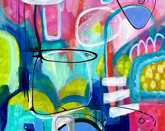 Colorful Abstract Reef Art Print: Pink, Aqua, and Blue