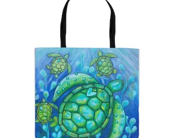 Turtle Family Swim Tote Bag, Artistic Design