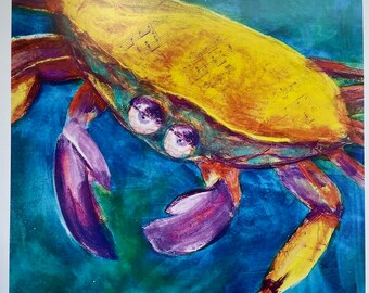 Colorful Crab Art Print: Whimsical Coastal Wall Decor