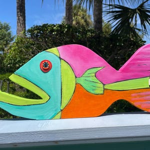 wooden fish, painted fish, fish wall decor, painted wooden fish, fish wall art, fisherman gift, beach house decor, coastal decor, ocean art