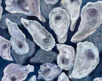 Oyster Print: Blue Coastal Wall Art, Limited Edition