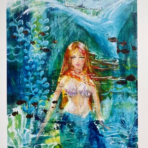 Mermaid print, mermaid mixed media, mermaid decor, mermaid wall art, mermaid painting, mermaid art, mermaid wall decor, mermaid images, art