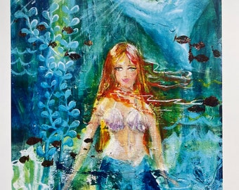 Red Hair Mermaid Print, Limited Edition Wall Art