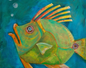 Bubbles PRINT, fish paintings, tropical fish paintings, fish artwork, fish prints, colorful fish, island art, art, painted fish, coastal